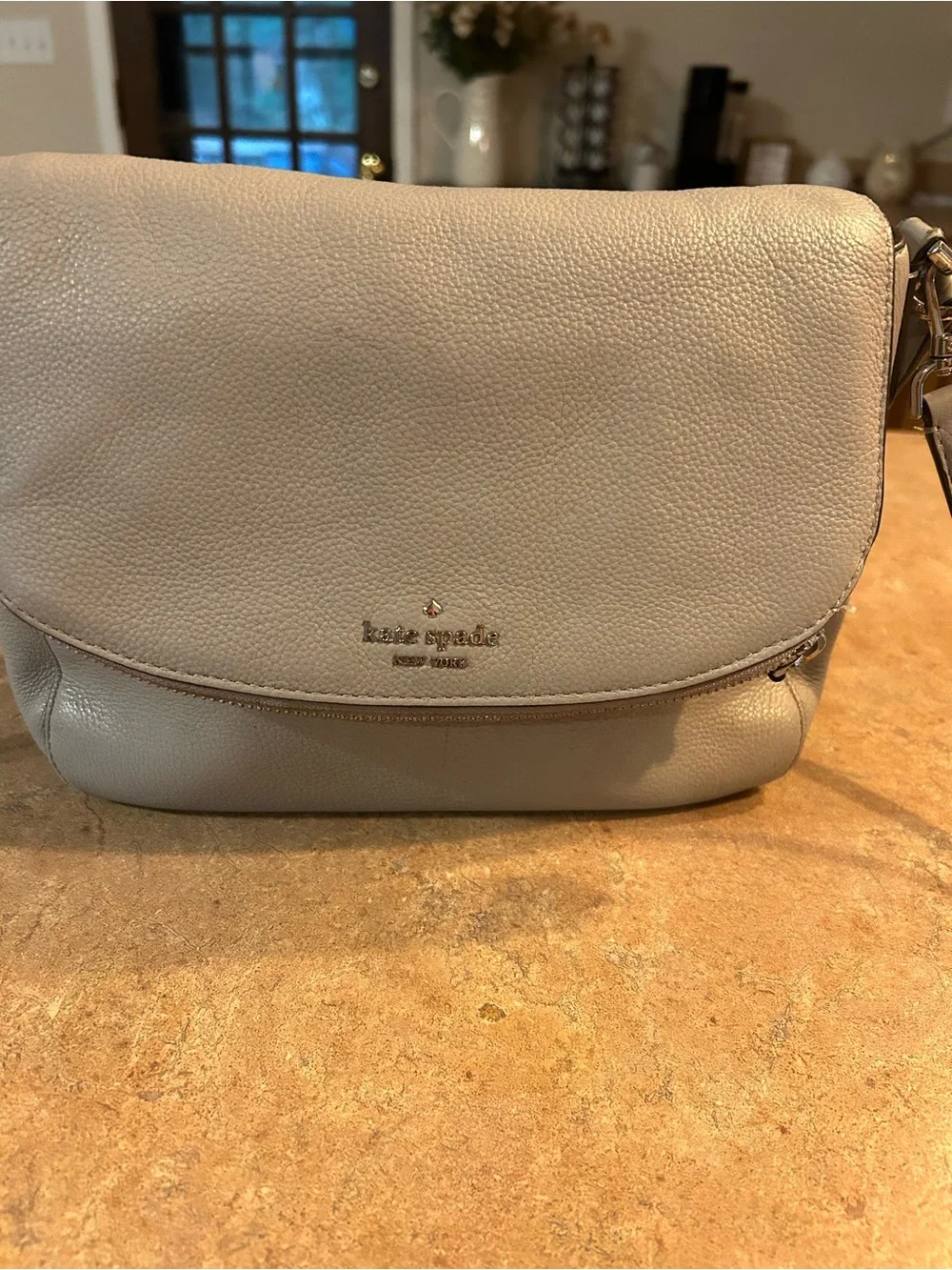 kate spade Light Gray Pebbled Leather Crossbody Flap Bag